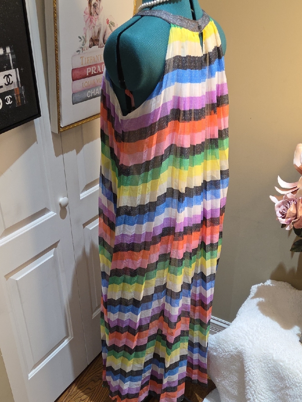 Nwot Large New York Company Colorful Striped Halter Maxi Dress With Belt - Picture 9 of 17